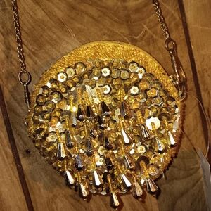 Gold Sequin Small Round Shoulder Bag NWT